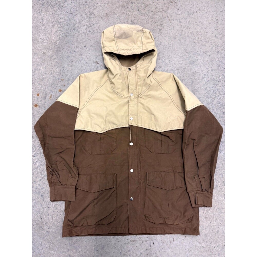 Men's Two-Tone Hooded Field Jacket - Beige & Brown. Vintage